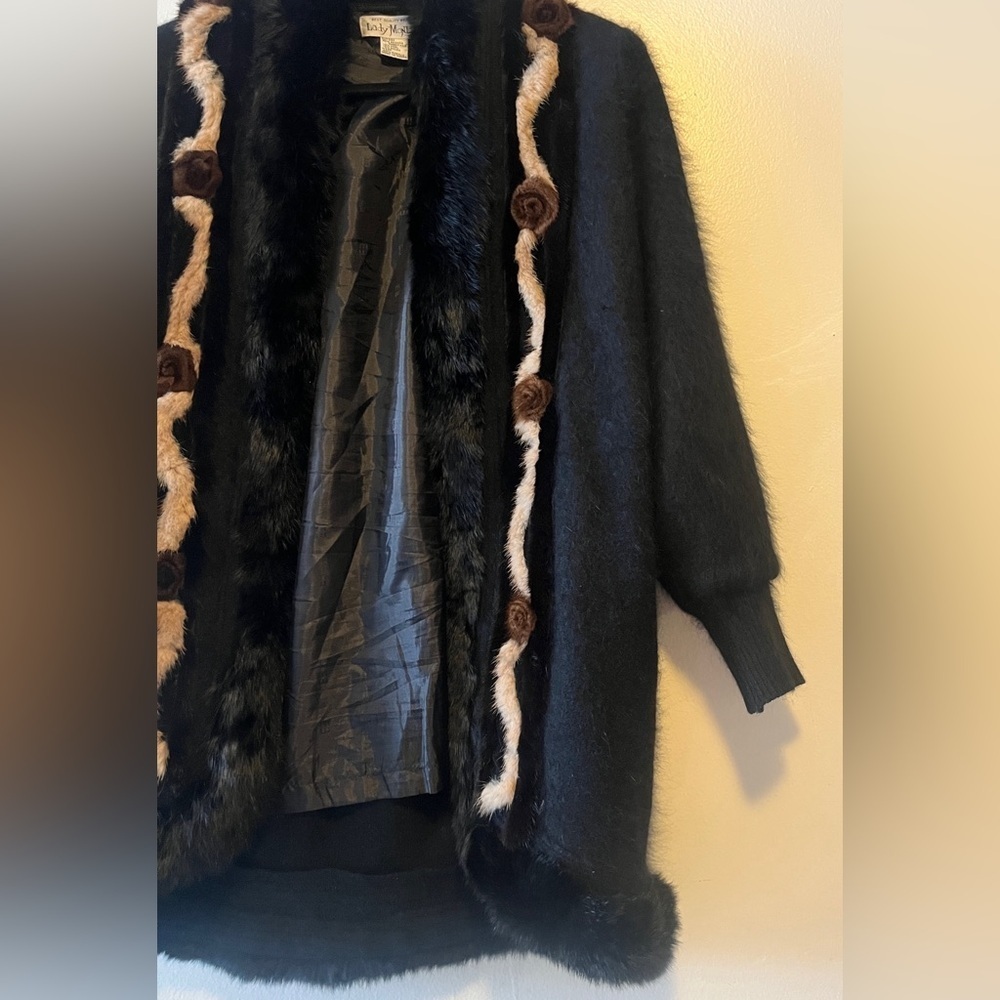 Vintage 80% Angora Rabbit Hair Bumber Coat Jacket Black Fur Trim Size Small - Picture 5 of 13